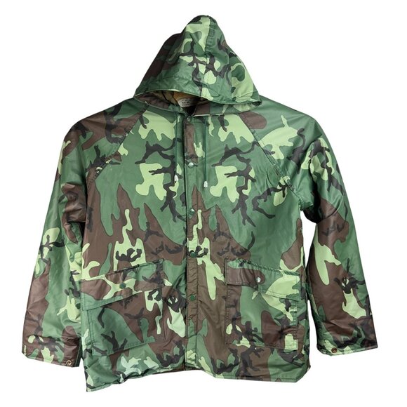 Rothco Camouflage Hooded Rain Jacket Men M Waterproof PVC Insulated Lined - Picture 4 of 12